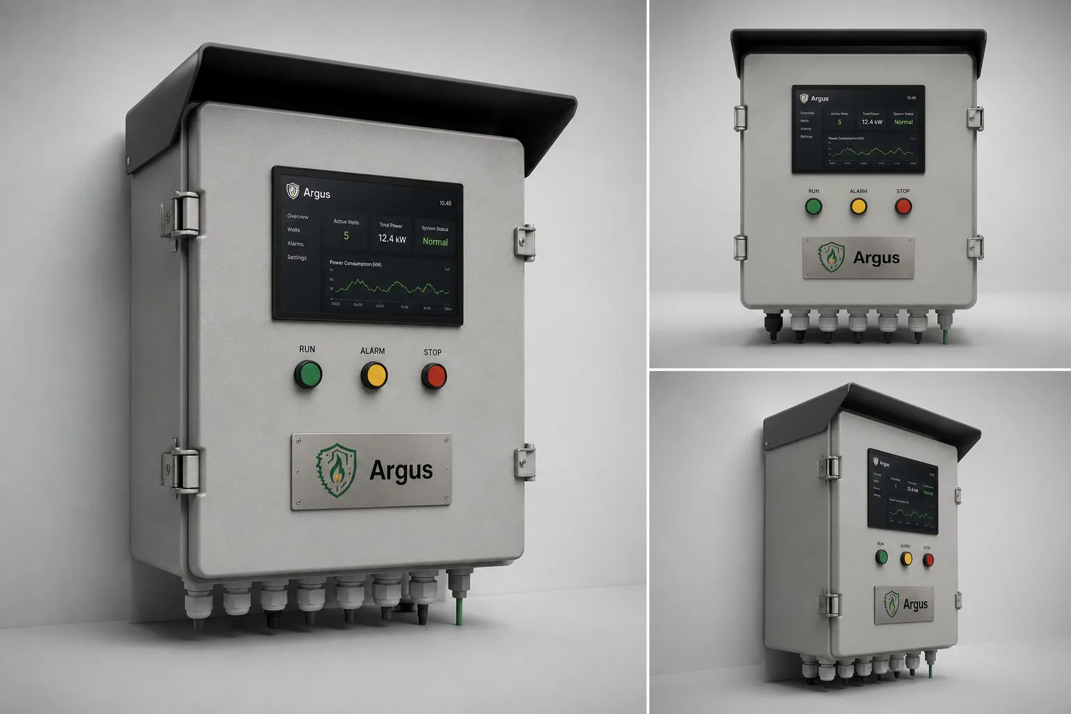Argus field cabinet, three views